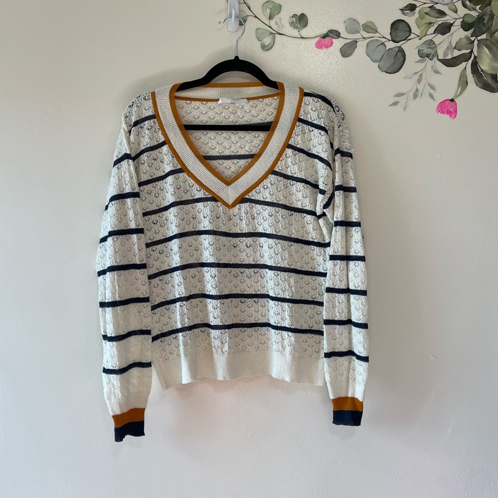 Sita Murt V-Neck Striped Lace Knit Sweater, US Size 10 - Picture 8 of 12